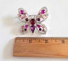 SilverTone Pink Purple Rhinestone GEM Sparkling Shimmering Butterfly Brooch Pin