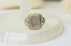 Antique 800 Silver Ornate Signet Ring Art Nouveau 10.9 GR Size 4 1/2
