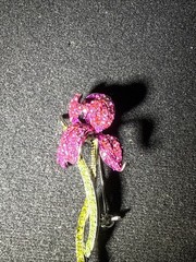 Vintage Floral Flower Pink Green Rhinestone Brooch. 2 1/2 Inches