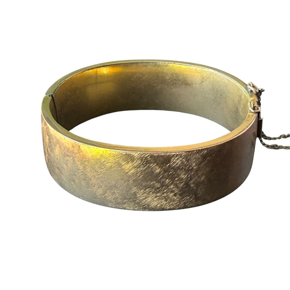 Vintage Brass Hinged Bangle Bracelet Safety Chain 2.5″ Diameter