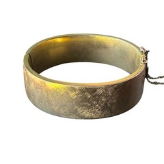 Vintage Brass Hinged Bangle Bracelet Safety Chain 2.5″ Diameter