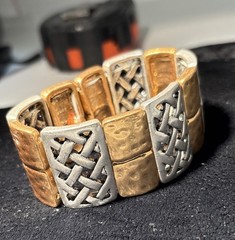 Mixed Metal Stretch Bracelet Copper And Silver Tone
