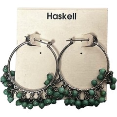 HASKELL Vintage 1980s Earrings Pierced Beaded Hoops Silver Toned 1-1/2″ 1990s