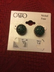 NWT CATO SILVER TONE Green Emeral Rhinestone Post Nickel Free