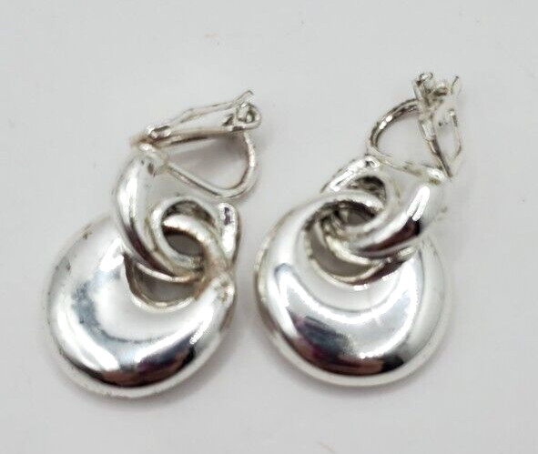 Clip On Earrings Silver Tone Dangle Drop