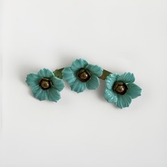 Vintage Turquoise Blue Molded Flower Bar Brooch Gold Tone Dimensional 3.1”