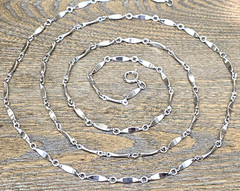 Vintage 40″ Bar Link Long Necklace Rhodium Plated