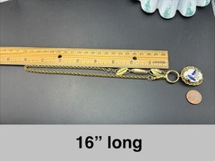 Vintage 12k Gold Filled Pocket Watch Chain FOB, Dog Clip, Guilloche Bluebird