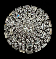 Juliana Large Clear Colorless Round Domed Brooch Round & Baguette Rhinestones