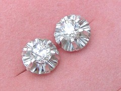 ANTIQUE 1.35ctw MINE DIAMOND PLATINUM BALLERINA SETTING 10 mm STUD EARRINGS 1930