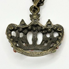 Vintage Crown Rhinestone Pendant Necklace Multi Color Men Women 16-18”