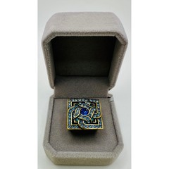Rare LA Vintage Blue Crystal Celtic Square Statement Ring Gold Tone Size 6