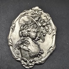 Art Nouveau Pewter Victorian Woman Brooch Silver Plated