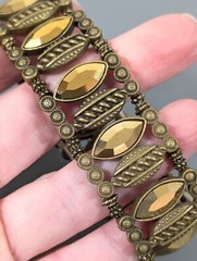 Bronze Tone Rhinestone Marquise Tribal Western Stretch Bracelet 6.5 in
