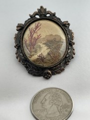 Vintage W. Australia Bark Painting Collage Landscape Copper Color Brooch Pendant