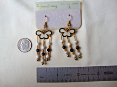 VINTAGE SAMUEL HUANG CLOISONNE RETRO ABSTRACT CHERRY BLOSSOM BLACK WHITE EARRING