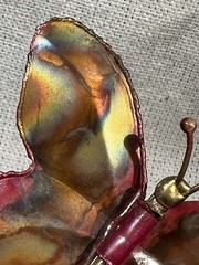 VTG Butterfly Pin Brooch Brutalist Iridescent Red Copper Artist Signed