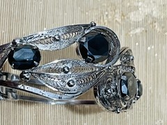 Sorrento Sterling Silver Hematite Filigree Hinged Bangle Bracelet VTG Fairy Core