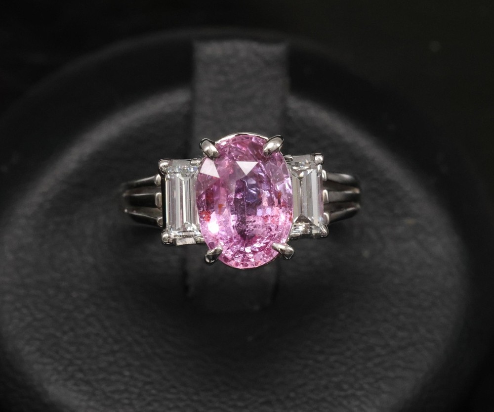 Rare 2.10ct GIA Certified Pink Sapphire 0.40ct Diamond Platinum Ring Size 5