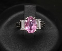 Rare 2.10ct GIA Certified Pink Sapphire 0.40ct Diamond Platinum Ring Size 5