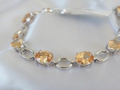 Vintage Sterling Silver 925 Gemstone Tennis Station Bracelet Fits 7″