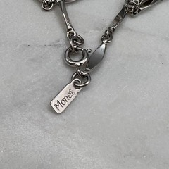 Vintage Monet Silver Tone Rope Necklace Station Chain Signed 56 Inch Long Opera