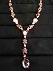 Vtg Avon SP Y-Drop Necklace Rose Gold Tone Glass AB Rhinestone 18″ Adjust(L176)