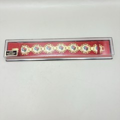 Vintage Petite Piont Rose on Fabric Panels Chain Bracelet W. Germany Mint in Box