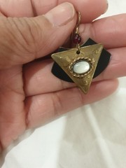 Vintage unsigned Geometric Copper And Brass Blue With Glass Or Opal Stone?