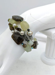 SAKI SILVER Bracelet Labradorite Chalcedony Beaded Multi Strand Gemstone