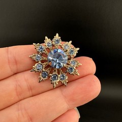 Vintage Rhinestone Brooch Lot Snowflake Star Flower Gold Silver Tone Blue Stones