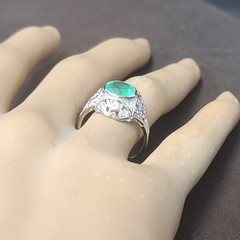 Vintage 14k White Gold Engagement Ring 1.35CT. Natural Round Colombian Emerald
