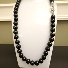Judith Ripka necklace black onyx sterling silver 925 clasp DMQ signed 20 in