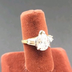 Vtg Sz 10 Ring Teardrop Pear 4 Baguette Cubic Zirconia 18KGE Designer Jewelry