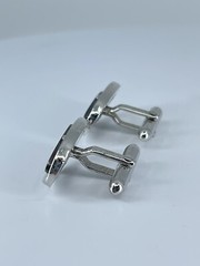 Vintage Swank hematite cufflinks long oval open silver tone design 3/4″
