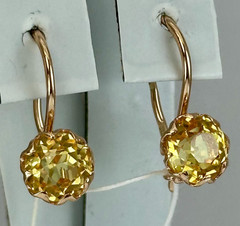 USSR Vintage Original Rose Gold Citrine (lab. made) Earrings 583 14K 2.16 g.