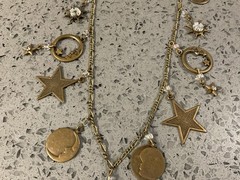 Vintage GLASS WORKS Studio Gold Tone Sun Moon Stars Necklace & Bracelet SET