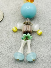 Vintage Articulated Bead Doll Pendant Moonglow Lucite Folk Art Charm Whimsical