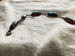 Delicate Art Deco Dragons Breath Cabochon Sterling Floral Bracelet 6.5”