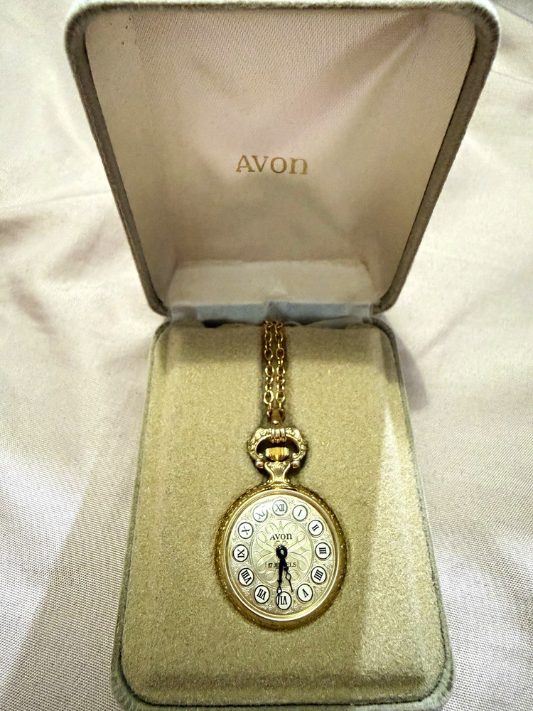 Avon Vintage 1981 Presidents Club Watch Pendant, Long Gold Chain