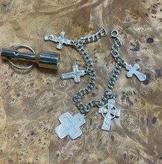 Vintage Sterling Silver Charm Bracelet with (5) Crosses 7” Long Look