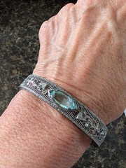 Antique Art Deco/Art Nouveau Filigree Bracelet Blue Glass