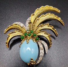 VTG JOMAZ Signed Very Rare Pineapple Shaped Faux Turquoise Brooch Pin