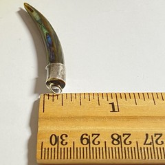 Vintage 925 Sterling Silver Abalone Shell Carved Horn Corniche Pendant *READ