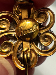 Vintage Designer Barclay Green Rhinestone Flower Brooch Gold Tone Old Money