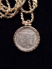 1893 Guatemala Silver & Hammered Gold Coin Necklace, 1 Real, USA Shop Made COA