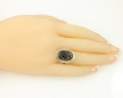 Vintage 925 Sterling Silver Man Made Jasper Composite Black and Gold Oval Ring 7