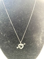 S50 Vintage necklace, chain, pendant heart, arrow, sterling silver rhinestones