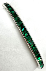 Antique Art Deco GREEN Channel-Set Rhinestone Sterling Silver Bangle Bracelet