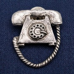 Vintage Rotary Telephone Brooch Eye Glasses Holder Pin Phone Pewter Silver Tone